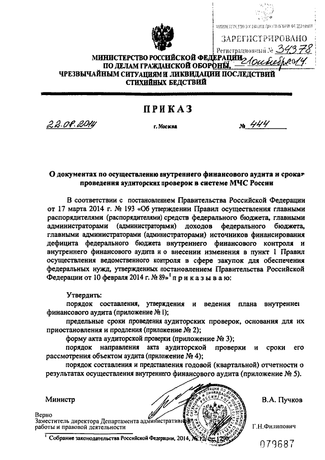 ПРИКАЗ МЧС РФ От 22.08.2014 N 444 "О ДОКУМЕНТАХ ПО ОСУЩЕСТВЛЕНИЮ.