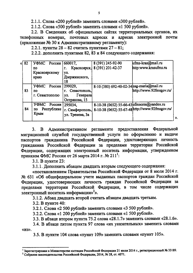 ПРИКАЗ ФМС РФ От 02.02.2015 N 21 "О ВНЕСЕНИИ ИЗМЕНЕНИЙ В.