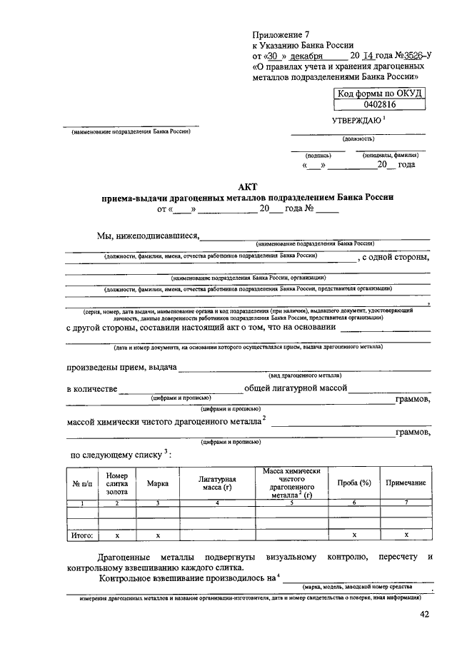 Акт приема передачи драгоценных металлов заполненный образец