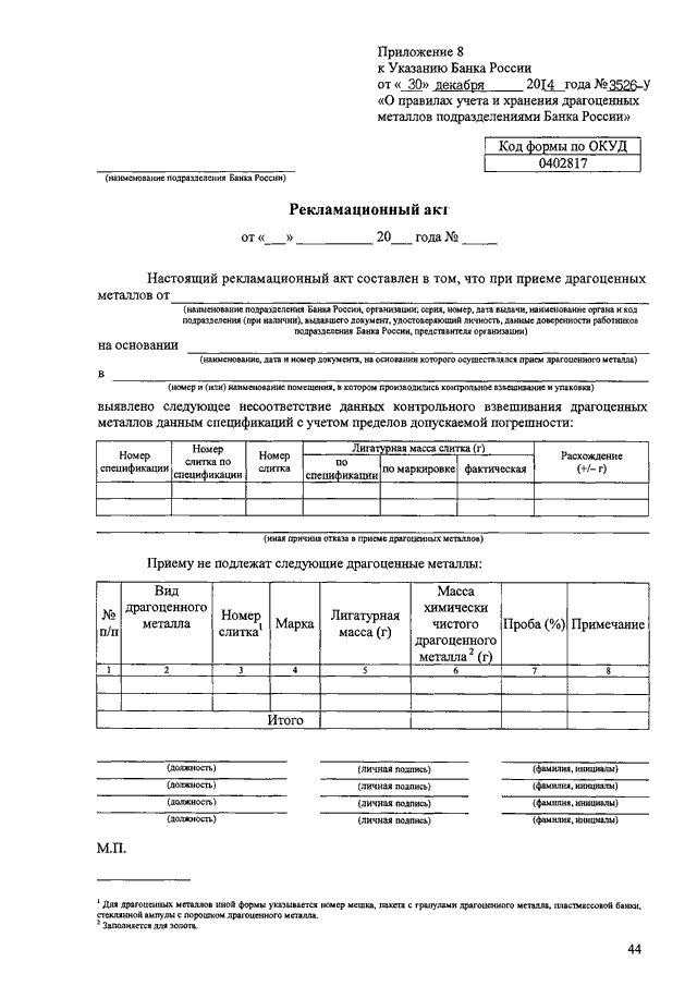 Акт приема передачи драгоценных металлов заполненный образец