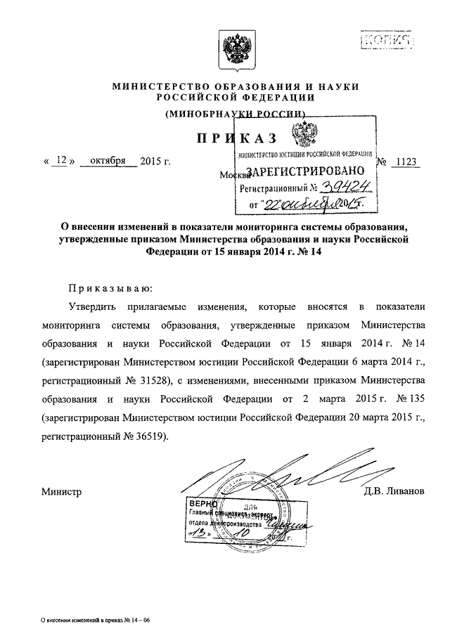 Внесение изменений в приказ министерства. Приказ Минобрнауки России от 12.12.2020. Приказ Министерства образования РФ от 12.04.2000. Приказ минобр от 12 декабря 2014 года. Приказ Минобрнауки России от года 267.