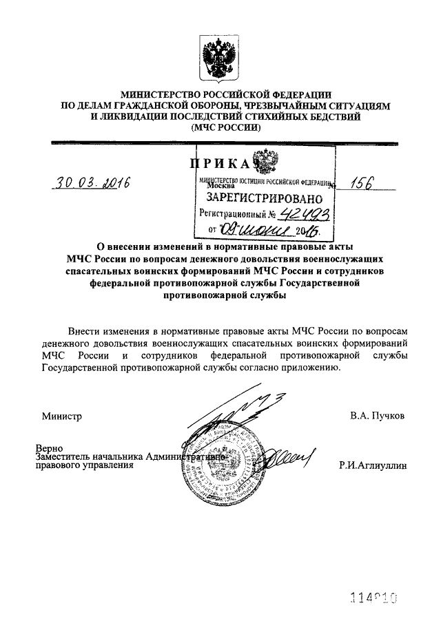 ПРИКАЗ МЧС РФ От 30.03.2016 N 156 "О ВНЕСЕНИИ ИЗМЕНЕНИЙ В.