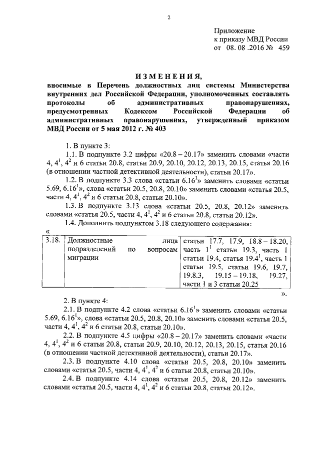 ПРИКАЗ МВД РФ От 08.08.2016 N 459 "О ВНЕСЕНИИ ИЗМЕНЕНИЙ В ПЕРЕЧЕНЬ.