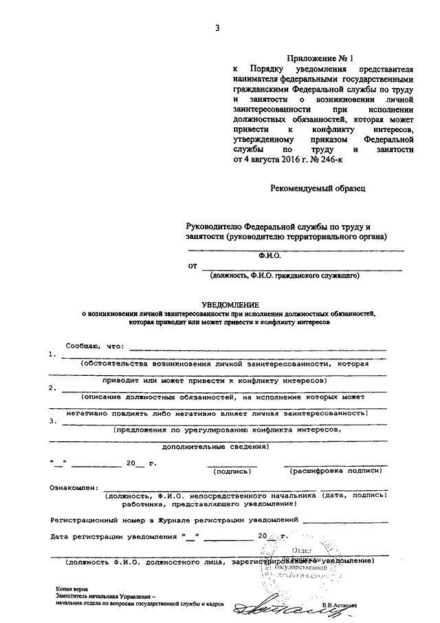 Образец уведомления работодателя о конфликте интересов