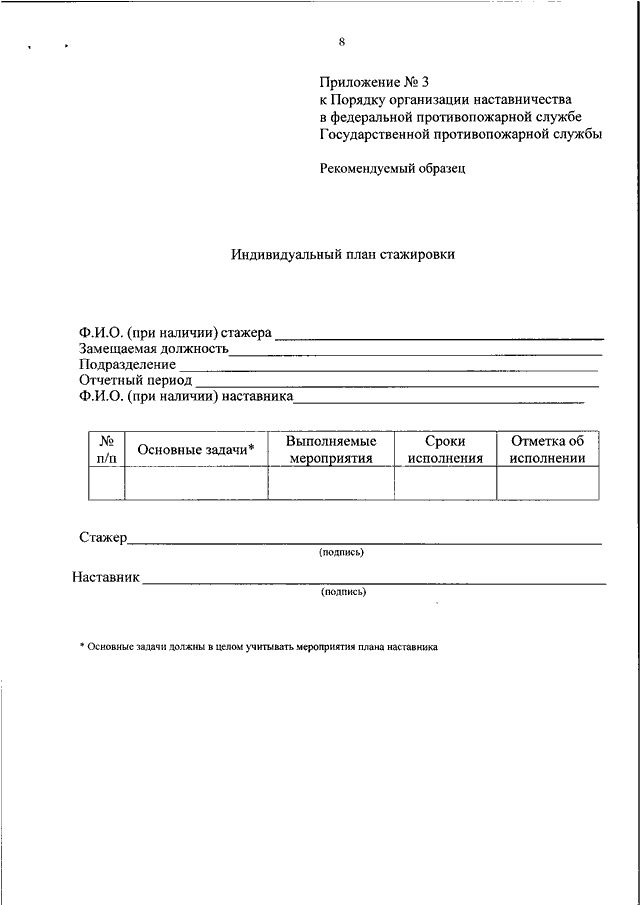Индивидуальный план стажировки мчс образец заполнения