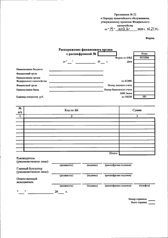 Приказ 21н федерального казначейства с изменениями карточка образцов подписей