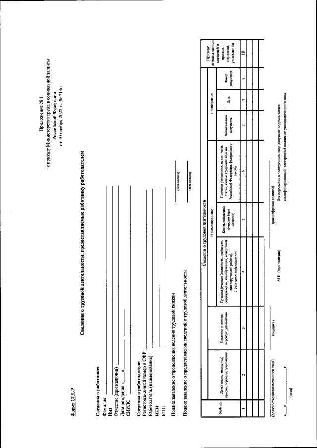 Приказ минприроды от 10.12 2020. Форма 1 Министерства труда. Сведения о трудовой деятельности. Приложение к приказу Министерства труда и социальной защиты образец. Приказ Минтруда.