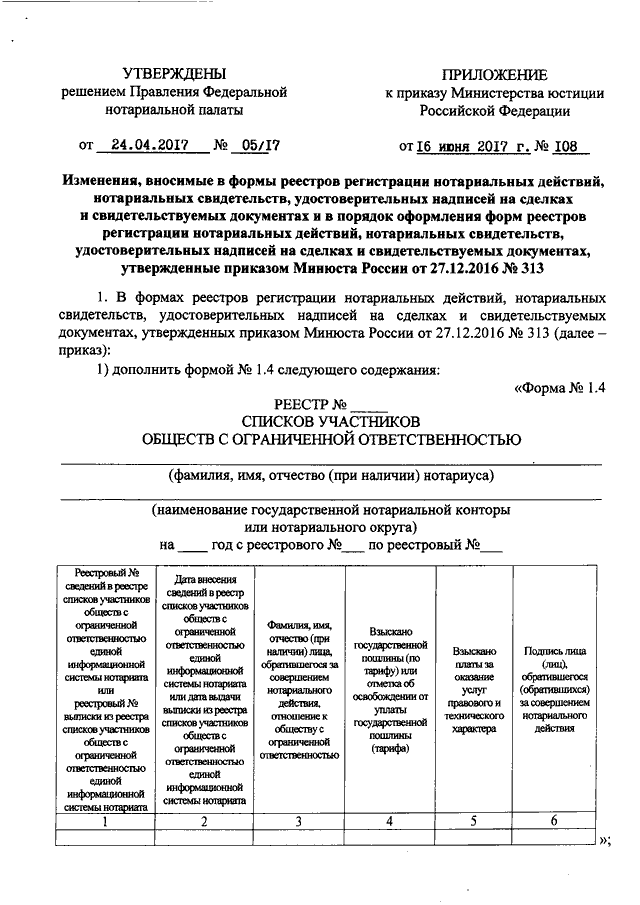 Образец заполнения реестра нотариальных действий