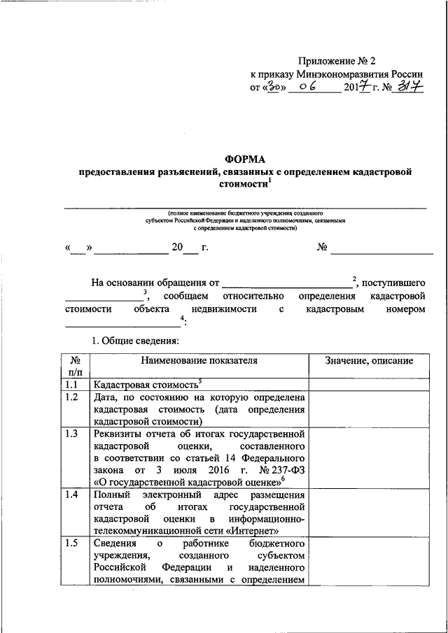 Обращение о предоставлении разъяснений связанных с определением кадастровой стоимости образец