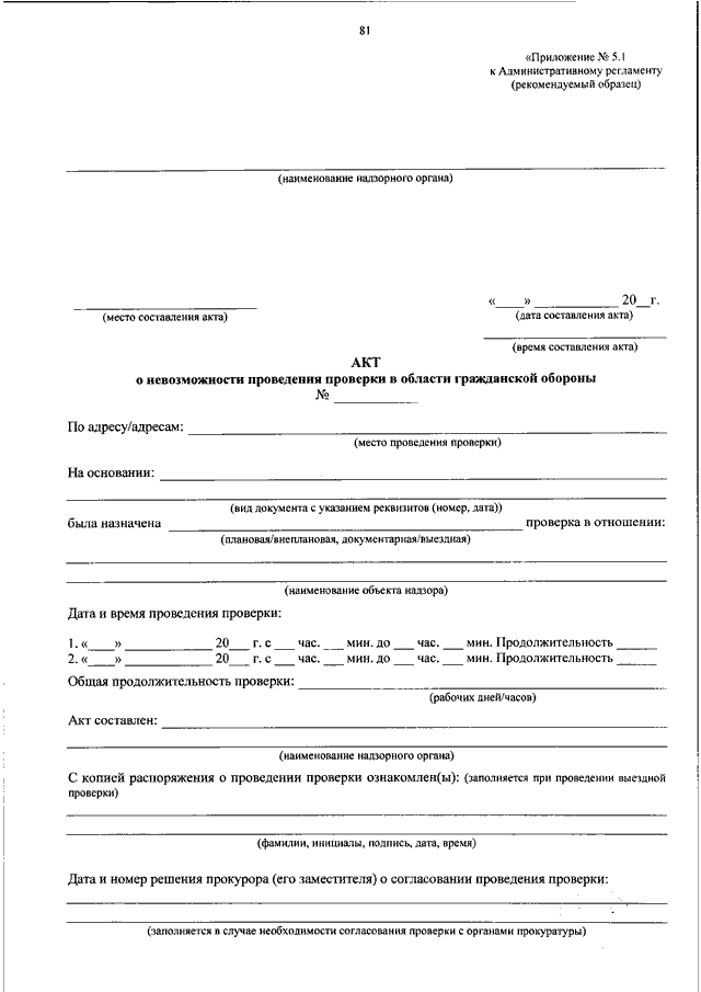 Акт о невозможности проведения проверки 248 фз образец мчс