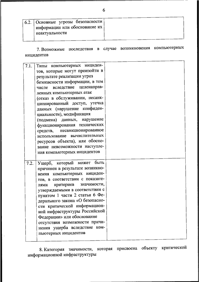 Сведения о результатах присвоения объекту критической информационной инфраструктуры образец