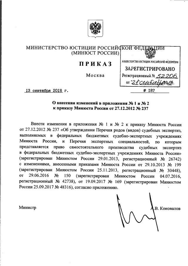 Приказ 189 минюста россии