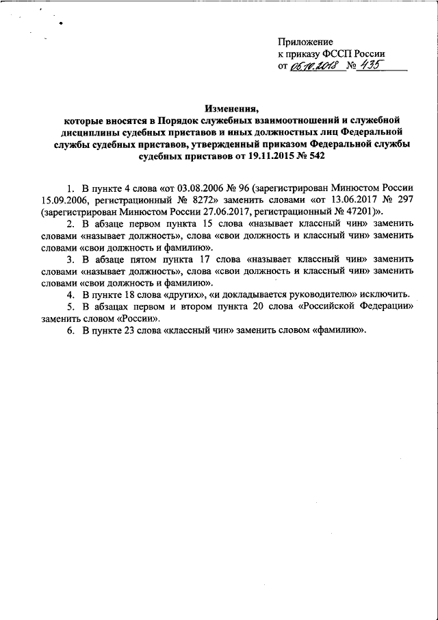 ПРИКАЗ ФССП РФ От 05.10.2018 N 435 "О ВНЕСЕНИИ ИЗМЕНЕНИЙ В ПОРЯДОК.