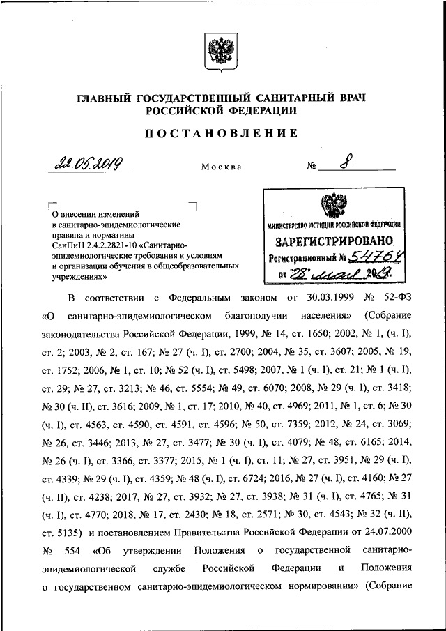 Изменения в постановление главного врача