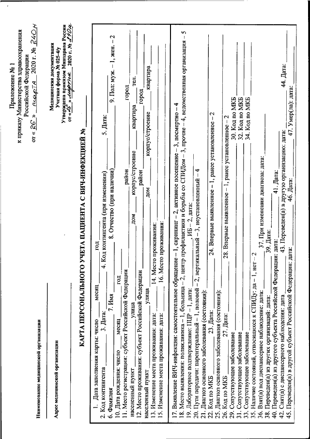 Вич инфекция карта вызова