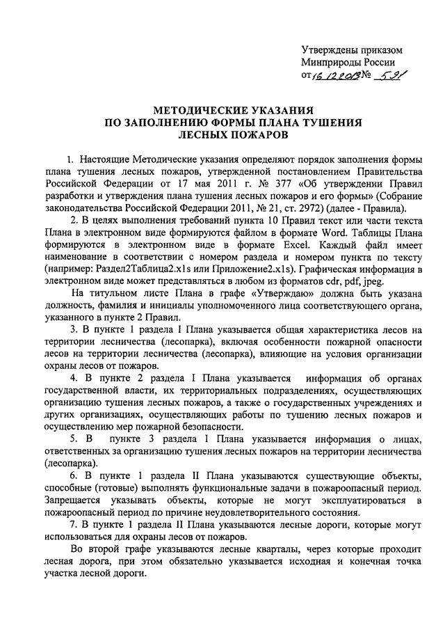 План тушения лесных пожаров на территории муниципального образования