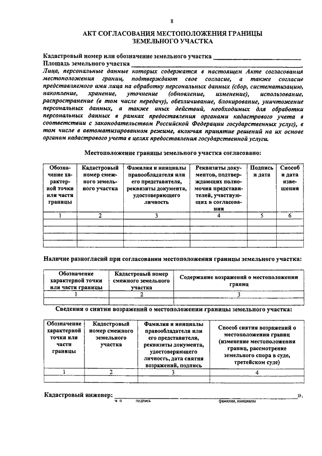 Образец акт согласования смежных границ земельного участка